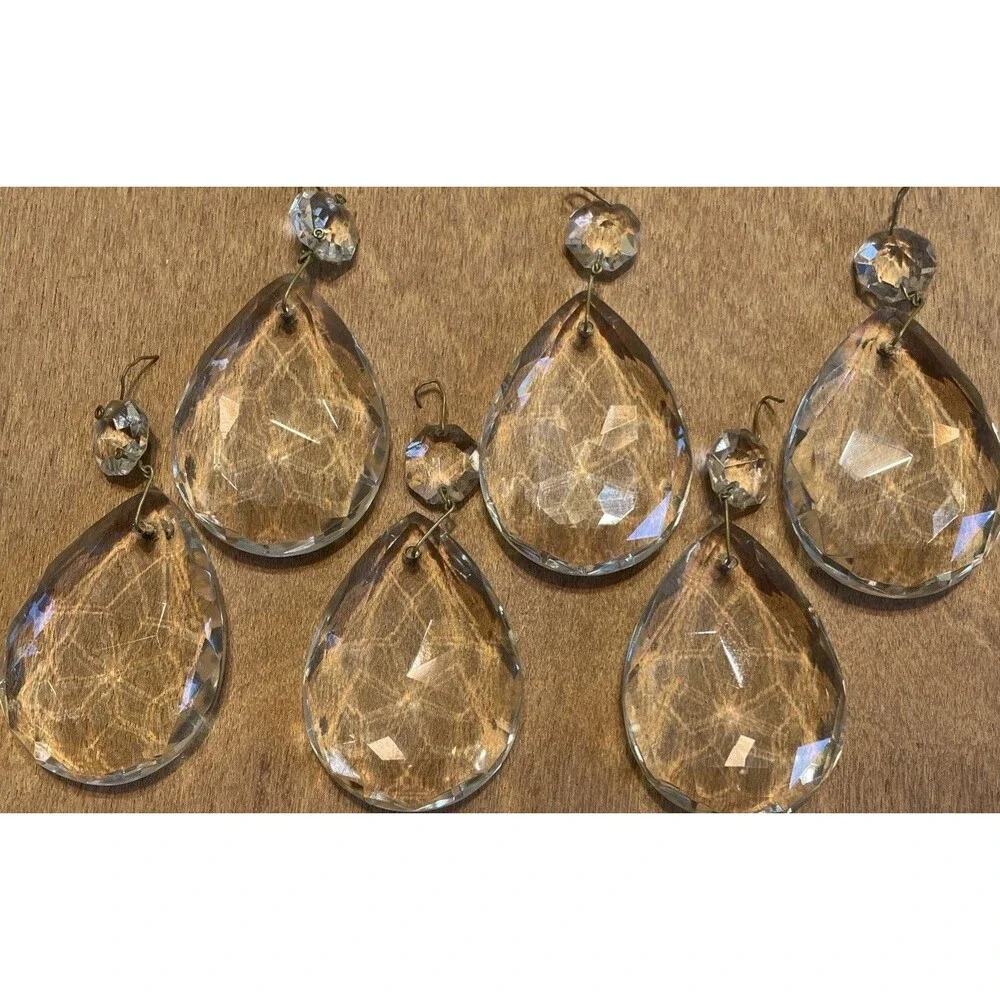 6 Antique Crystal Prisms for Chandelier 2.5” Vintage Clear Faceted Drops - Picture 10 of 10